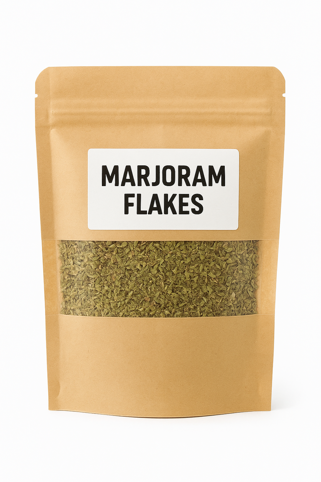Marjoram flakes culinary herb with a mild but sweet floral aroma.